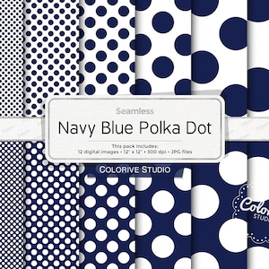 Navy Blue Polka Dot digitales Papier, kleine blaue Tupfen, große blaue Punkte Kreise, gepunkteter Hintergrund, Scrapbook Papiere kommerzielle Nutzung