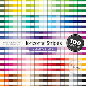 Horizontal Stripes digital paper 100 rainbow colors white striped background pattern bright pastel printable scrapbook papers