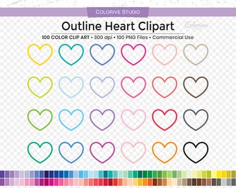 Rainbow Outline Heart Clipart: Planner Stickers (PNG)