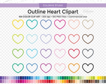 100 Outline Heart clipart in rainbow colors solid flat hearts frame clipart png illustration planner stickers personal and commercial use