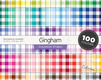 Gingham digital paper 100 rainbow colors straight horizontal gingham pattern bright pastel background printable scrapbook papers