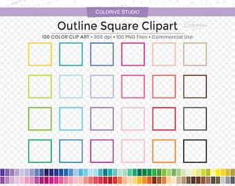 100 Square Outline clipart rainbow colors solid basic outline square frame png illustration planner stickers personal and commercial use