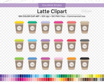 100 Latte clipart in rainbow colors coffee milk hot cocoa cup clipart mug png graphics planner sticker personal and commercial use