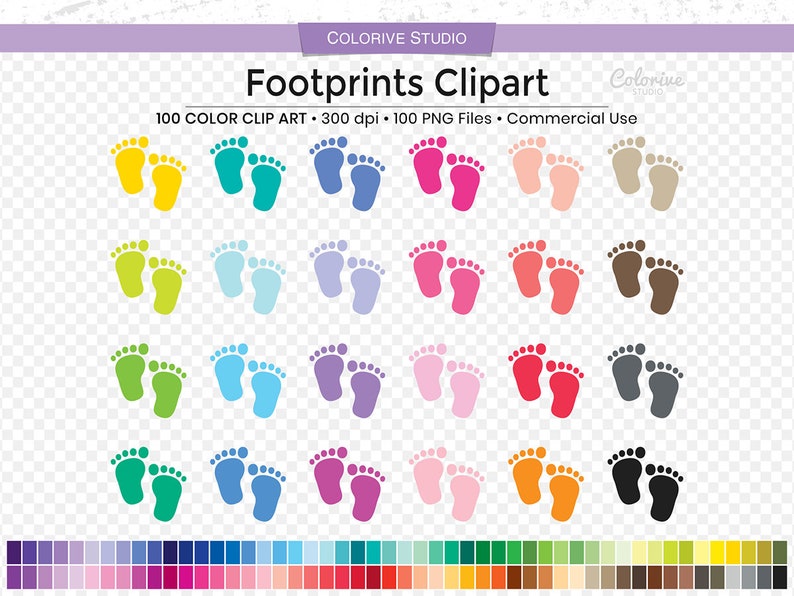 Rainbow Footprint Clipart: Baby Steps Illustration (PNG, Digital ...