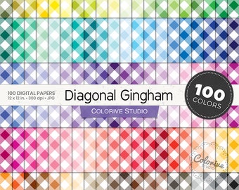 Rainbow Gingham Digital Paper: 100 Colors, Scrapbook Print (Digital Download)