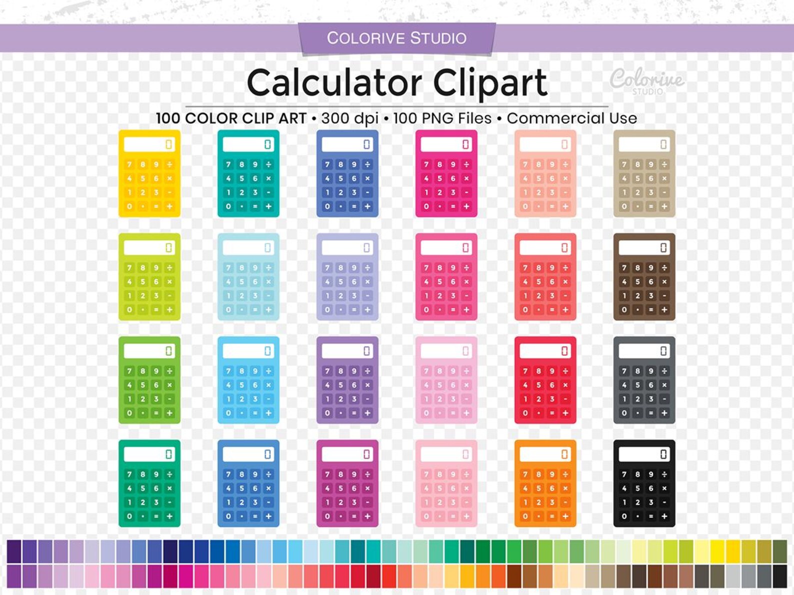 100 Calculator Clipart in Rainbow Colors Office School Math Clip Art ...