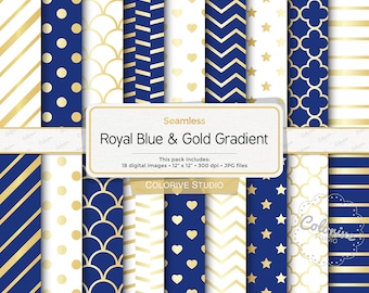 Royal Blue, White & Gold digital paper, white and gold, blue and gold gradient, gold wedding, scrapbook papers (Instant Download)