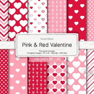 Pink and Red Valentine digital paper, be my valentine polka dot arrows love hearts background patterns scrapbook papers commercial use