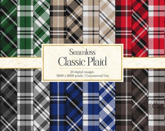 Classic Plaid Digital Paper: Seamless Pattern Tartan Scrapbook Backgrounds (Instant Download)
