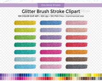 100 Glitter Brush Stroke clipart rainbow colors glitter texture brush png illustration planner stickers personal and commercial use