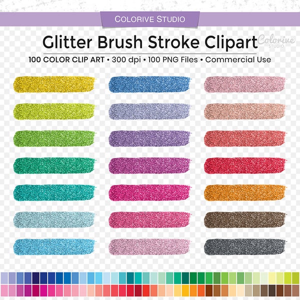 100 Glitter Brush Stroke clipart rainbow colors glitter texture brush png illustration planner stickers personal and commercial use