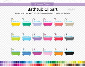 May include: A set of 100 bathtub clip art images in various colors. Each image features a bathtub with a shower head and water. The images are 300 dpi and are perfect for commercial use.
