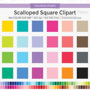 Clipart carré festonné : 100 couleurs de l'arc-en-ciel (PNG)