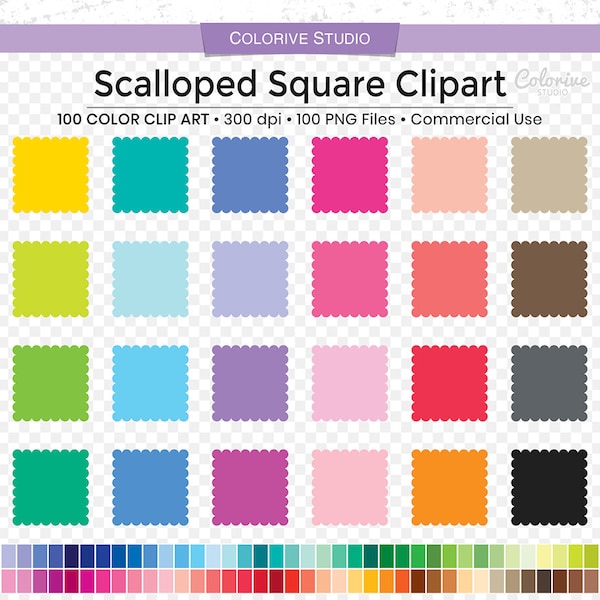 100 Scalloped Square clipart rainbow colors solid scalloped label box png illustration planner stickers personal and commercial use