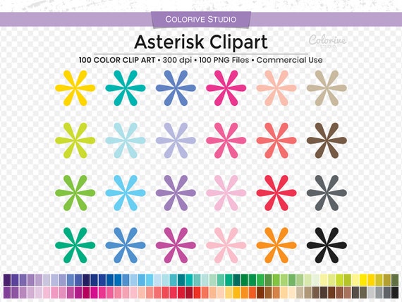 Buy 100 Asterisk Clipart Rainbow Colors Flower Asterisk Shape Png Clip Art  Planner Stickers Supplies Personal and Commercial Use Online in India - Etsy