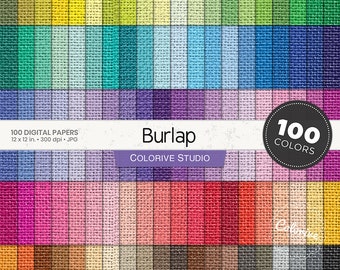Burlap digital paper 100 rainbow colors burlap linen fabric rustic textures bright pastel printable scrapbook papers commercial use