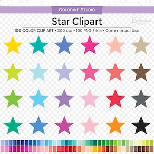 100 Stern Clipart Regenbogen Farben solide hell Pastell Sterne Png Illustration Planer Aufkleber persönlichen und kommerziellen Gebrauch