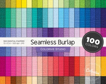 Seamless Burlap digital paper 100 rainbow colors burlap linen fabric rustic textures bright pastel printable scrapbook papers commercial use