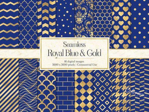 Royal Blue & Gold Digital Paper: Seamless Elegant Patterns (Instant Download)