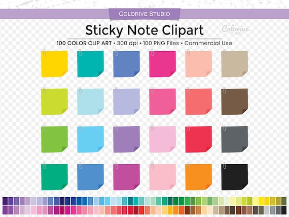 Sticky Note Clipart 100 Colors PNG, Digital Sticky Notes Pack, Rainbow Sticky Note PNG, Planner Clipart