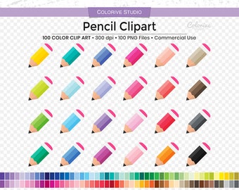 100 Pencil clipart in rainbow colors office school png illustration png clip art planner stickers supplies personal and commercial use