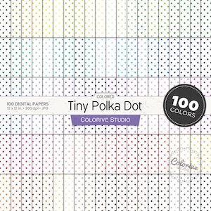 Colored Tiny Polka Dot digital paper 100 rainbow colors small reverse polka dots dotted bright pastel printable scrapbook papers