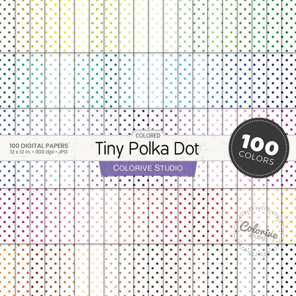 Farbiges Tiny Polka Dot digitales Papier 100 Regenbogenfarben kleine umgekehrte Tupfen gepunktet hell pastell druckbare Scrapbookpapiere