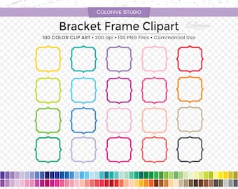 Rainbow Bracket Frame Clipart: Planner Stickers (PNG Files)