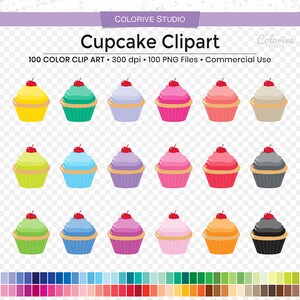 100 Cupcake clipart nas cores do arco-íris copo bolo sobremesa comida gostosa png ilustração planejador adesivos uso pessoal e comercial
