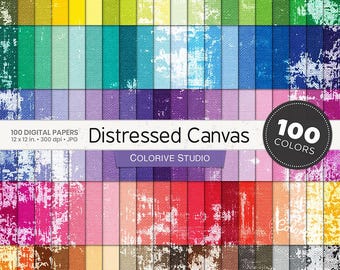 Papel digital de lienzo desgastado sin costuras, 100 colores del arcoíris, textura grunge (uso comercial)