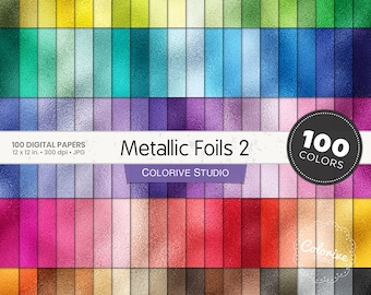Carta digitale con lamina metallica, 100 colori arcobaleno, texture di sfondo con lamine metalliche, argento, oro rosa, pastello brillante, carte per scrapbooking stampabili.