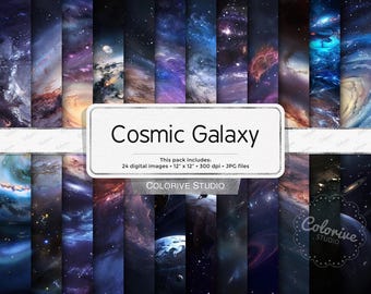 Papel digital de galaxias cósmicas, nebulosas, fondos espaciales, planetas y estrellas (descarga digital)