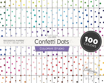 Confetti Dots Digital Paper 100 Colors Rainbow Polka Dot Pattern Background Printable Scrapbook Paper Colored