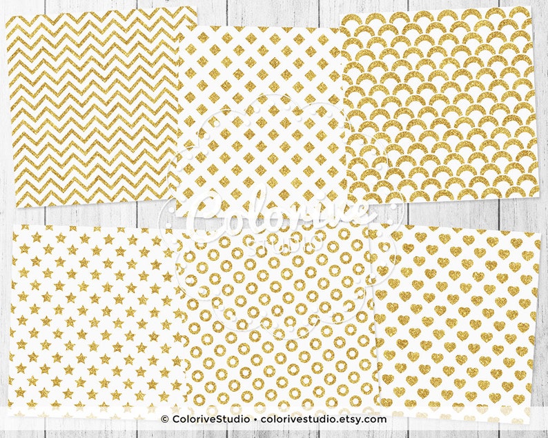 Download White & Gold Glitter digital paper geometric gold glitter ...