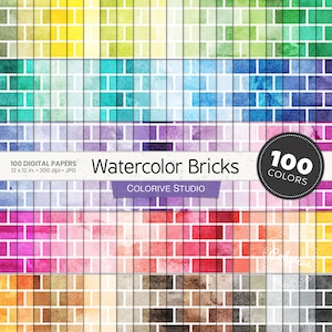 Watercolor Bricks digitales Papier, 100 Regenbogenfarben, 100 Regenbogenfarben