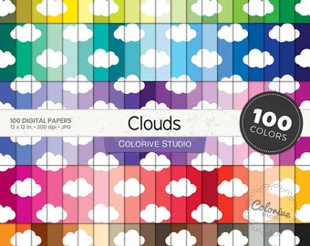 100 Seamless Cloud Digital Papers, Rainbow Pastel Bright Neutral Colors, Scrapbooking Background Pattern