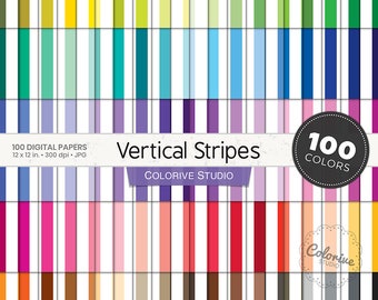 Rainbow Vertical Stripes Digital Paper: 100 Colors (Digital Download)
