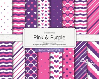 Pink Purple Digital Paper Geometric Seamless Patterns Printable Scrapbook Paper