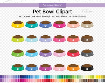100 Pet Bowl clipart rainbow colors pet puppy dog cat food bowl png illustration planner stickers personal and commercial use