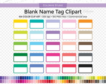 100 Name Tag clipart in rainbow colors blank name tag badge png clip art planner stickers personal and commercial use