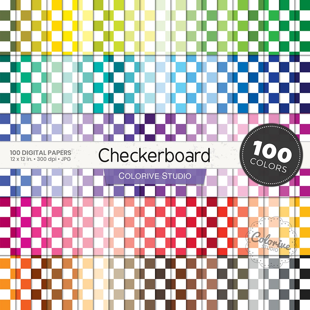 Checkerboard digital paper 100 rainbow colors checkered check squares pattern bright pastel background printable scrapbook papers