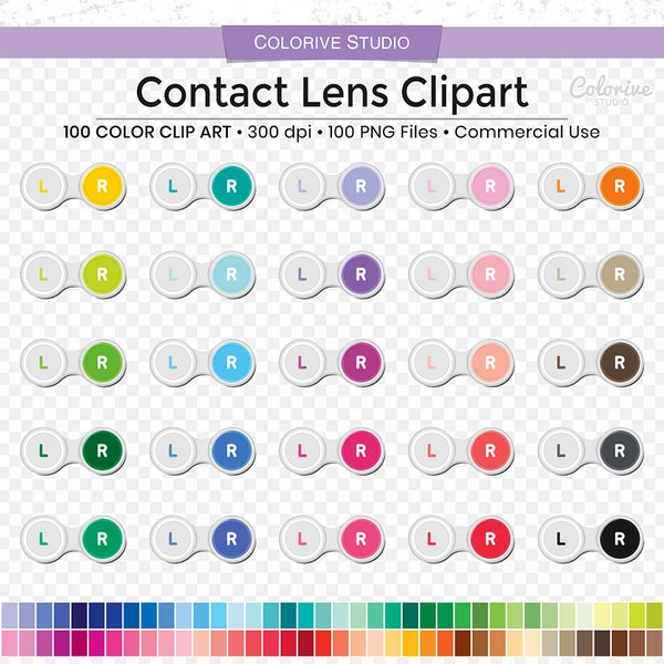 100 Contact Lens clipart rainbow colors contact lenses case reading eyes png illustration planner stickers personal and commercial use