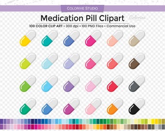 Rainbow Medication Pill Clipart: 100 PNG Illustrations (Digital Download)