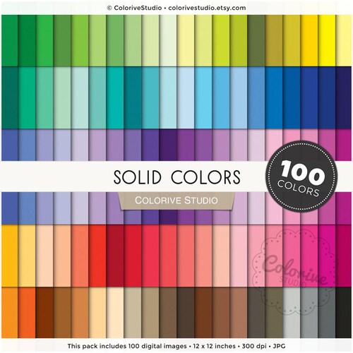 Solid Colors Digital Paper 100 Rainbow Colors Bright Pastel - Etsy