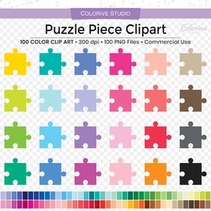 100 puzzelstukjes clipart regenboogkleuren perfecte puzzel vorm png illustratie planner stickers levert persoonlijk en commercieel gebruik