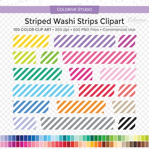Striped Washi Strips Clipart: Rainbow Colors, Scrapbooking (Digital Download)