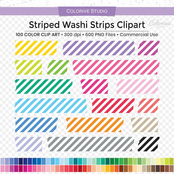 600 Striped Washi Strips Clipart 100 Regenbogenfarben Streifen Washi Tape Megapack Scrapbooking Planer Clipart Planer Aufkleber