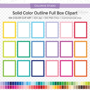 100 Solid Outline full box planner clipart solid color outline border png illustration planner stickers supplies personal and commercial use image 1