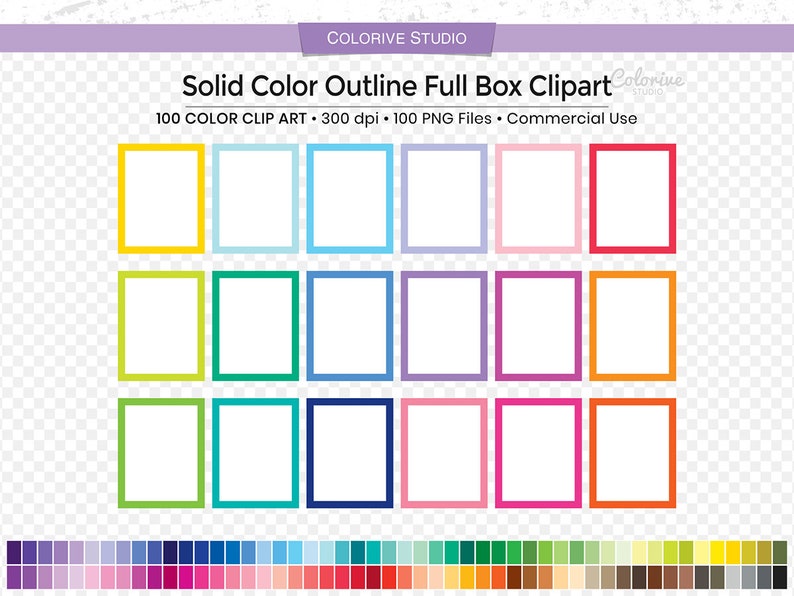 100 Solid Outline full box planner clipart solid color outline border png illustration planner stickers supplies personal and commercial use image 1