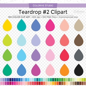 100 Teardrop clipart in rainbow colors solid solid waterdrop tear drops png clip art planner stickers supplies personal and commercial use